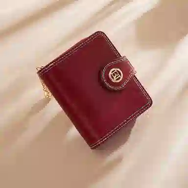 老人头 复古时尚精致多卡位折叠短款 合成革 钱包 女款 黑色/红色