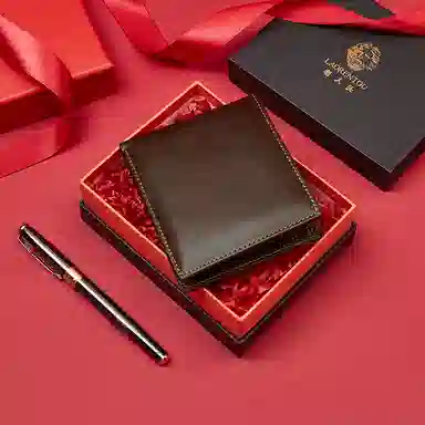 老人头 时尚简约短款多卡位 牛皮 钱包 男款 咖啡色/棕色