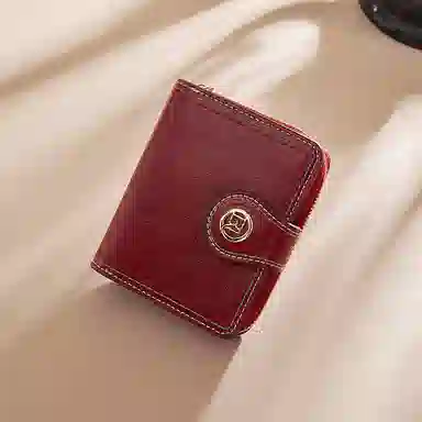 老人头 复古时尚精致多卡位折叠短款 合成革 钱包 女款 黑色/红色