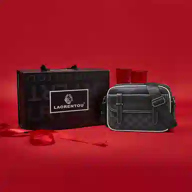 老人头 复古潮流时尚 合成革 单肩斜挎包 男款 黑色格子