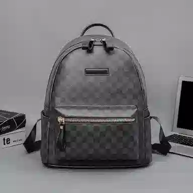 老人头 时尚潮流复古简约百搭轻便 合成革 双肩包 男女同款情侣款 黑色