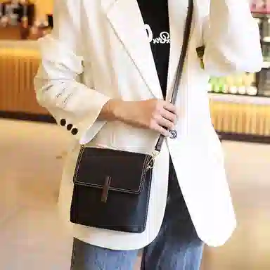 老人头 时尚简约气质通勤高级质感 牛皮革 单肩包 女款 大象灰/米白色/黑色