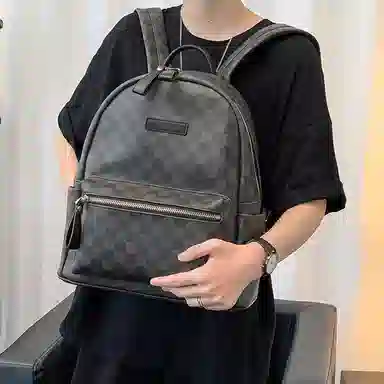 老人头 时尚潮流复古简约百搭轻便 合成革 双肩包 男女同款情侣款 黑色