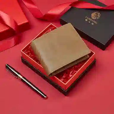 老人头 时尚简约短款多卡位 牛皮 钱包 男款 咖啡色/棕色