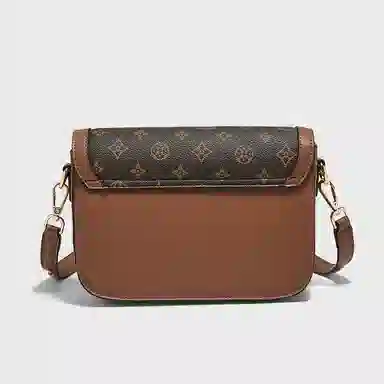 老人头 百搭休闲通勤实用简约小方包 合成革 单肩斜挎包 女款 啡色/白色