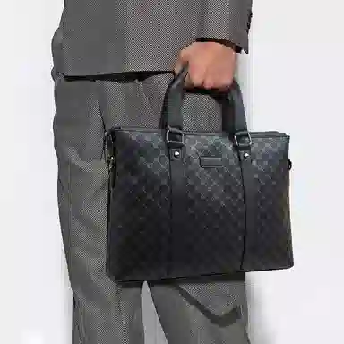 老人头 商务休闲时尚轻便百搭  合成革 手提斜挎公文包 常规 男款 黑色