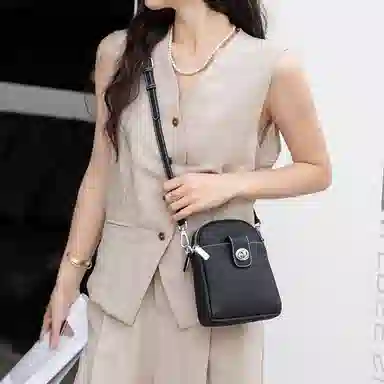 老人头 复古时尚百搭复古高颜值简约设计小巧轻便手机包 头层牛皮 单肩斜挎包 女款 黑色/米白色/灰色/焦糖色