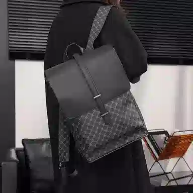 老人头 复古时尚潮流拼色高级感百搭通勤 合成革 双肩包 男款 多色