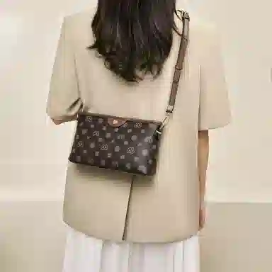 老人头 时尚通勤百搭小众休闲气质单肩小方包 合成革 斜挎包 常规 女款 咖色/白色