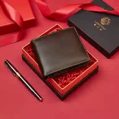 老人头 时尚简约短款多卡位 牛皮 钱包 男款 咖啡色/棕色