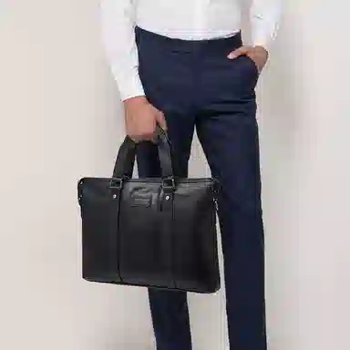 老人头 商务休闲时尚轻便百搭  合成革 手提斜挎公文包 常规 男款 黑色