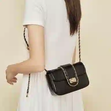 老人头 经典时尚通勤简约高级感休闲百搭链条包  合成革 斜挎包 常规 女款 黑色/白色