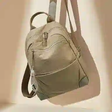 老人头 简约时尚纯色通勤休闲百搭背包大容量高中生大学生 织物 双肩包 男女同款情侣款 黑色/卡其色