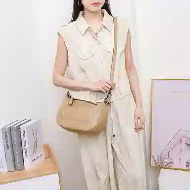 老人头 简约百搭通勤时尚 头层牛皮 单肩包 女款 黑色/白色/绿色/肉粉色