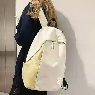 老人头 简约时尚潮流通勤高级感短途旅行出行背包大学上课 织物 双肩包 男女同款情侣款 杏色