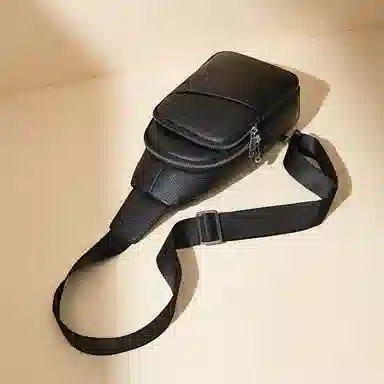 老人头 经典商务简约通勤 牛皮 胸包 男款 黑色