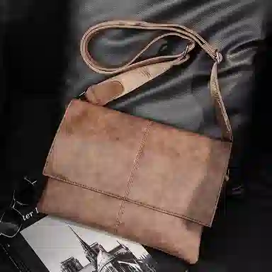 老人头 复古港风通勤简约时尚百搭斜挎包 合成革 单肩包 常规 男款 多色