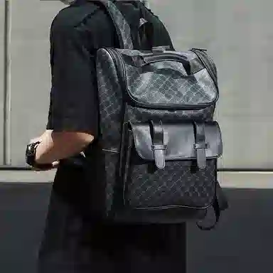 老人头 经典复古高级感通勤 合成革 双肩包 常规 男款 黑色