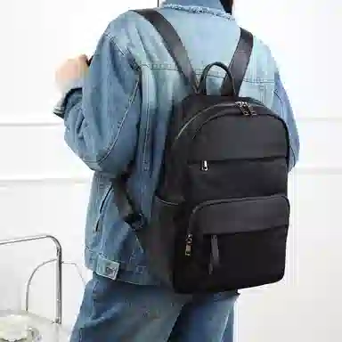 老人头 高颜值时尚简约通勤百搭大容量 织物 双肩包 常规 男女同款情侣款 黑色