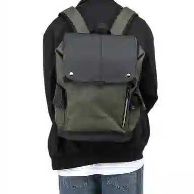 老人头 潮流时尚大容量短途旅游出差休闲背包通勤包电脑包大学生高中生上课书包 合成革 双肩包 常规 男款 皮膜军绿/花纹黑