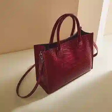 老人头 简约时尚优雅气质大容量百搭鳄鱼纹高级感 头层牛皮 托特包单肩斜挎手提包  常规 女款 黑色/红色/棕色