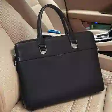 老人头 商务休闲百搭高级感日常通勤斜挎包手提包 头层牛皮 公文包 男款 黑色