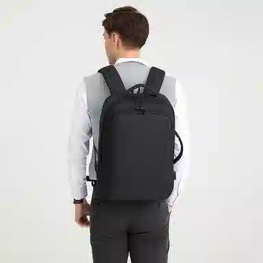 老人头 商务简约时尚出差上班短途旅行背包 织物 双肩包 男款 黑色