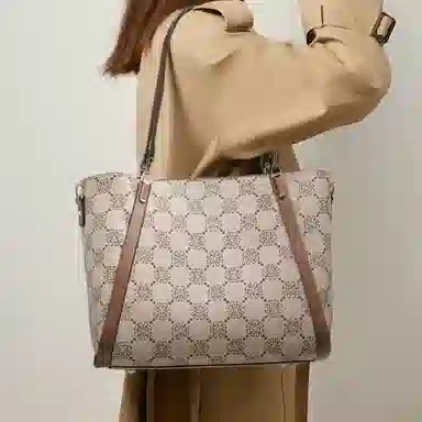 老人头 复古百搭经典通勤 合成革 托特包单肩包 女款 啡色/卡其色