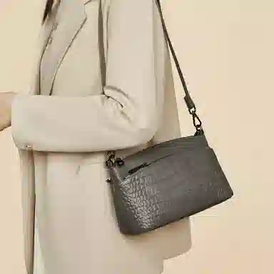 老人头 质感 牛皮 腋下斜挎包 常规 男款 灰色/黑色