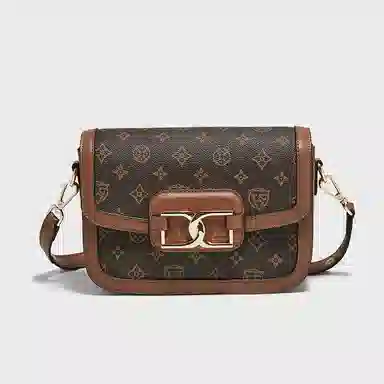 老人头 百搭休闲通勤实用简约小方包 合成革 单肩斜挎包 女款 啡色/白色