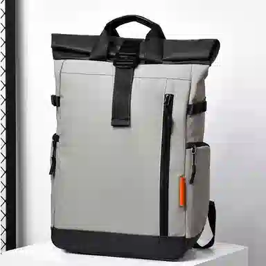 老人头 机能工装风大容量折叠扩容出差旅行 合成革 双肩包 常规 男女同款情侣款 黑色/灰色/浅灰色