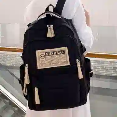 老人头 时尚复古小众设计出游轻便百搭 织物 双肩包 男女同款情侣款 红色/黑色