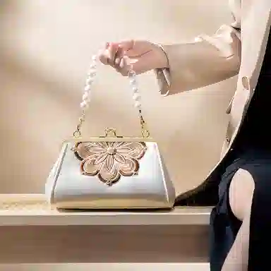 老人头 新中式国风刺绣优雅气质 合成革 斜挎单肩手提包 常规 女款 白色