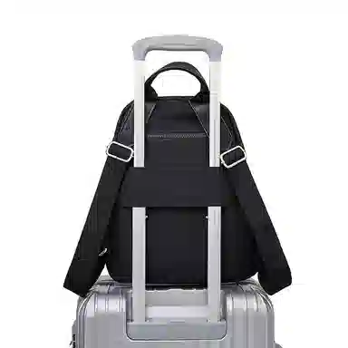 老人头 简约时尚纯色通勤休闲百搭背包大容量高中生大学生 织物 双肩包 男女同款情侣款 黑色/卡其色