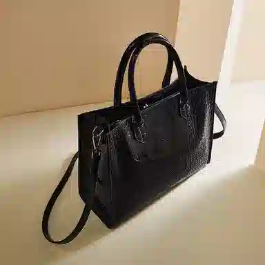 老人头 简约时尚优雅气质大容量百搭鳄鱼纹高级感 头层牛皮 托特包单肩斜挎手提包  常规 女款 黑色/红色/棕色