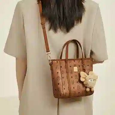 老人头 复古通勤休闲百搭时尚猫咪印花菜篮子 合成革 单肩斜挎手提包 常规 女款 棕色/粉色