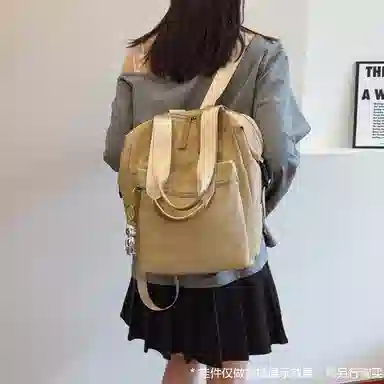 老人头 复古学院风小清新通勤百搭 织物 双肩包 常规 女款 多色