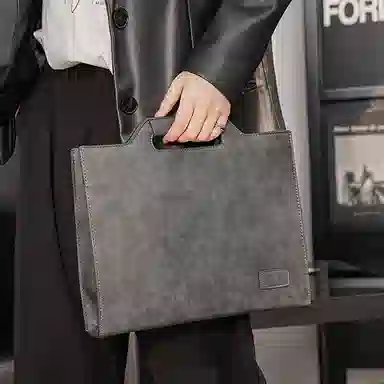 老人头 复古时尚潮酷简约高级感通勤 合成革 公文包 男款 灰色