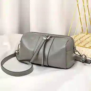 老人头 时尚百搭日常通勤上班小众设计高级质感斜挎包 牛皮革 单肩包 女款 黑色/米白色/灰色