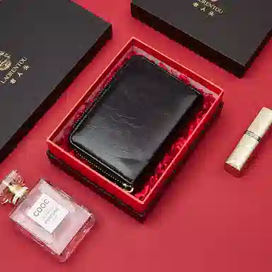 老人头 简约时尚多功能高级感短款纯色卡包票夹 合成革 钱包女士 女款 黑色/蓝色/粉色/棕色