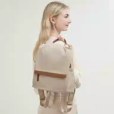 老人头 简约时尚高中生大学生高颜值防盗设计背包 织物 双肩包 女款 百搭黑/杏配棕