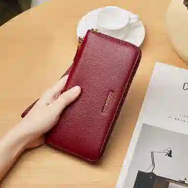 老人头 时尚简约高级质感百搭通勤多卡位票夹卡包 头层牛皮 钱包 女款 黑色/红色