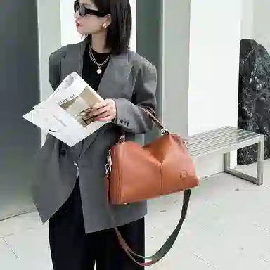 老人头 休闲百搭通勤 牛皮拼合成革 手提包 女款 多色