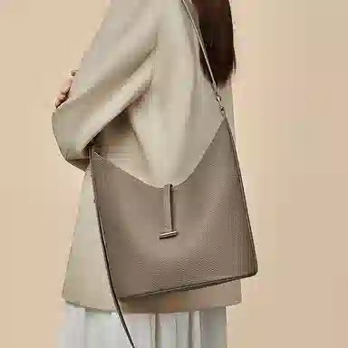 老人头 休闲通勤 牛皮拼合成革 斜挎包 女款 灰色