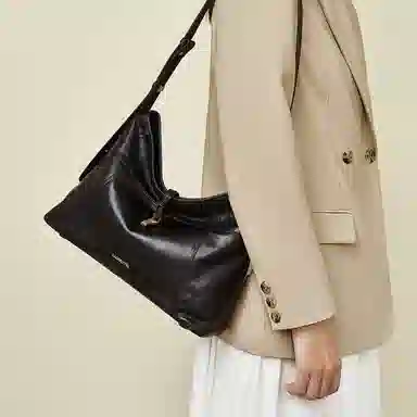 老人头 复古风气质百搭高颜值小众 头层牛皮 单肩斜挎包 女款 棕色/黑色