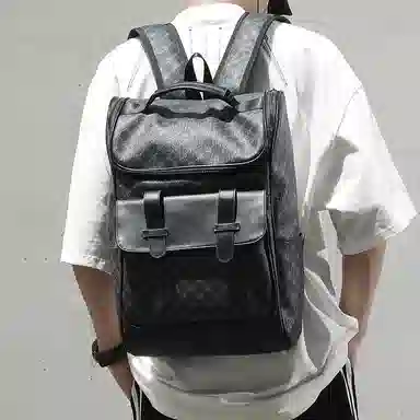 老人头 经典复古高级感通勤 合成革 双肩包 常规 男款 黑色