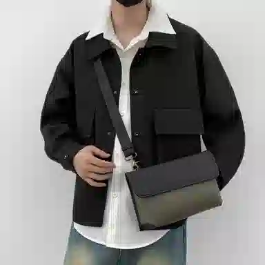 老人头 复古风经典时尚 合成革 斜挎包 男款 绿色