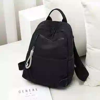 老人头 简约时尚纯色通勤休闲百搭背包大容量高中生大学生 织物 双肩包 男女同款情侣款 黑色/卡其色