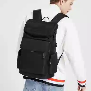 老人头 潮酷大容量高街多功能出差 织物 双肩包 男女同款情侣款 黑色