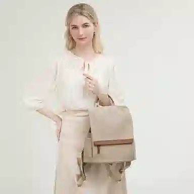 老人头 简约时尚高中生大学生高颜值防盗设计背包 织物 双肩包 女款 百搭黑/杏配棕